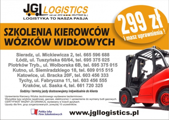  Zrób kurs na wózki widłowe - Sieradz - Złoczew - Błaszki