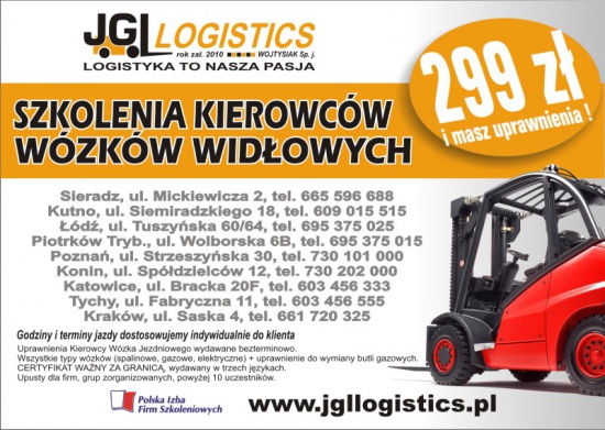 Kurs na wózki widłowe - Sieradz – Złoczew - Szadek