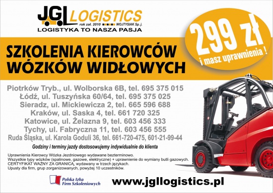 WÓZEK WIDŁOWY - szkolenia Piotrków Trybunalski 299 zł