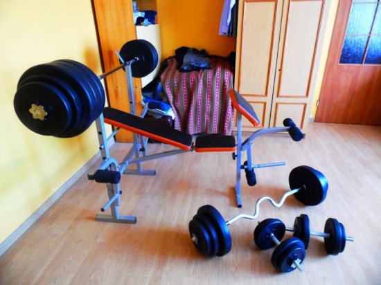 OKAZJA NOWA Siłownia 126kg Ławka Modlitewnik Gryf PROSTY ŁAMANY H